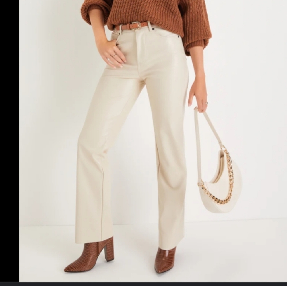 New Steve Madden Loren Vegan Leather Raw Hem Pants W28 Bone